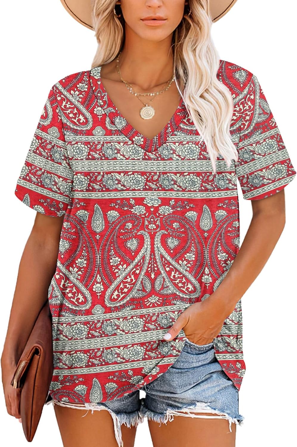 Harper Maglietta Donna a Righe – Scollo a V, Manica Corta e Tessuto Morbido