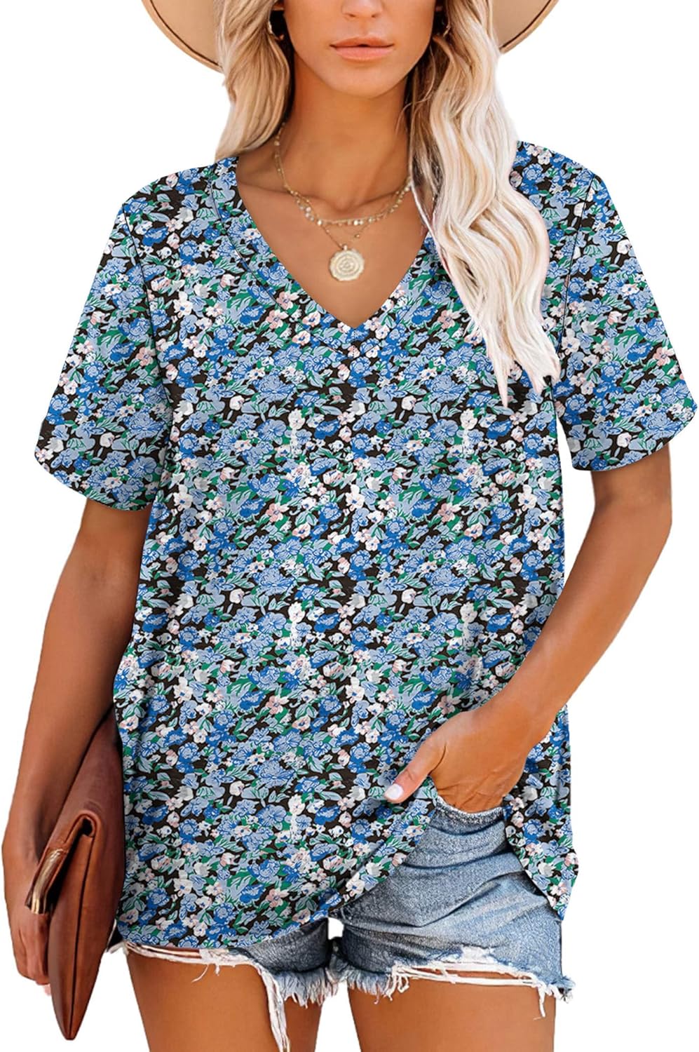 Harper T-shirt Femme Rayures – Col en V, Manches Courtes et Tissu Doux
