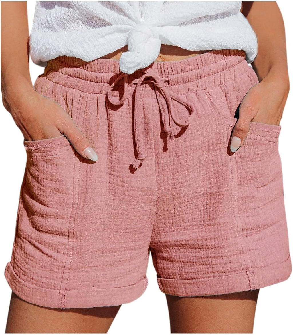 Mia Pantalones Cortos Mujer – Lino Ligero, Cintura Elástica y Bolsillos