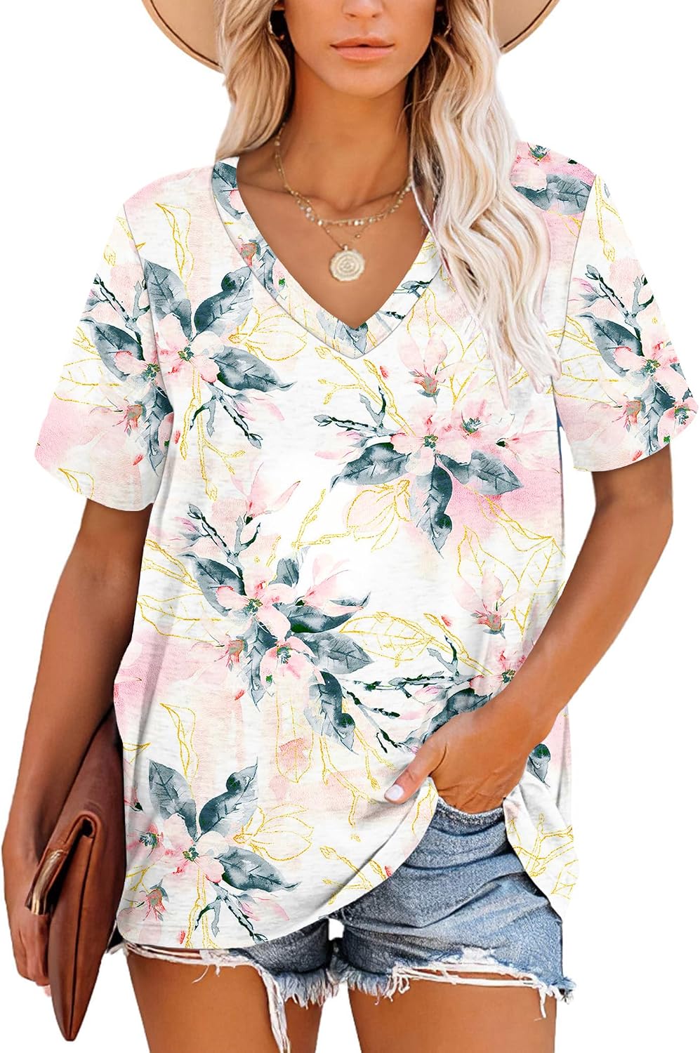 Harper T-shirt Femme Rayures – Col en V, Manches Courtes et Tissu Doux