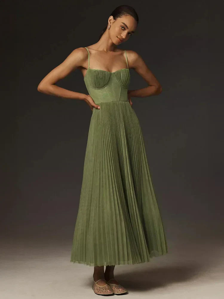 Juliana Vestido Midi para Mujer – Vestido Corsé Elegante Tul Plisado Chic