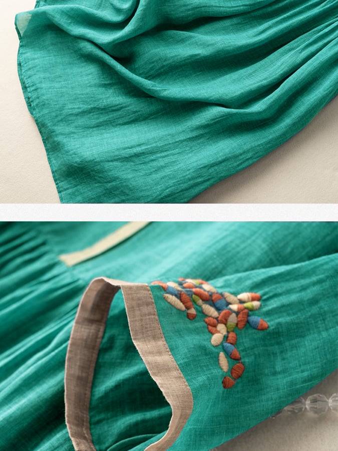 Zara Vestido Bohemio para Mujer – Vestido de Algodón y Lino Bordado Étnico
