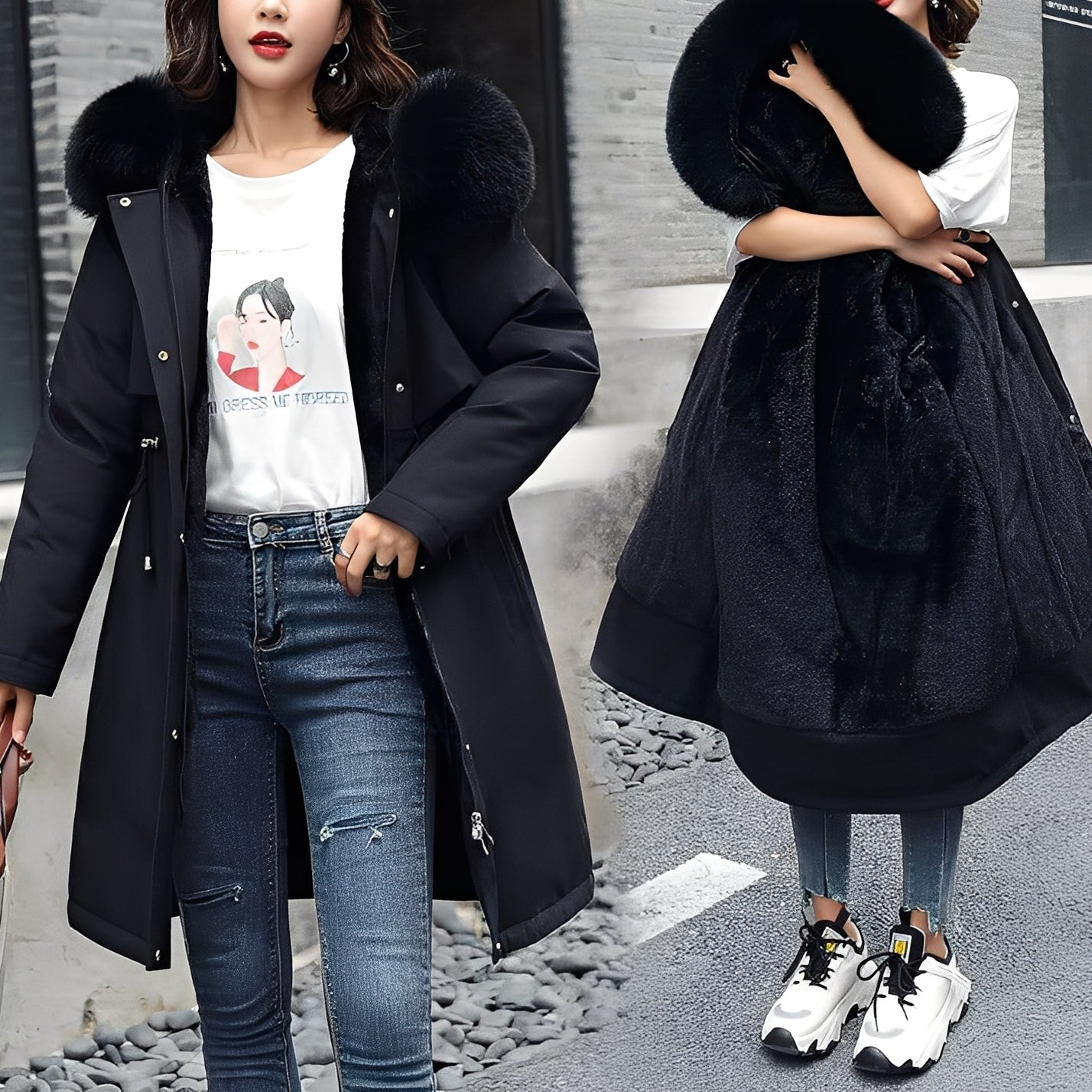 Evette Manteau d’hiver pour femme – Veste matelassée à capuche chic