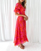 Dorothy Robe pour Femme – Robe Rose Élégante Col V Chic