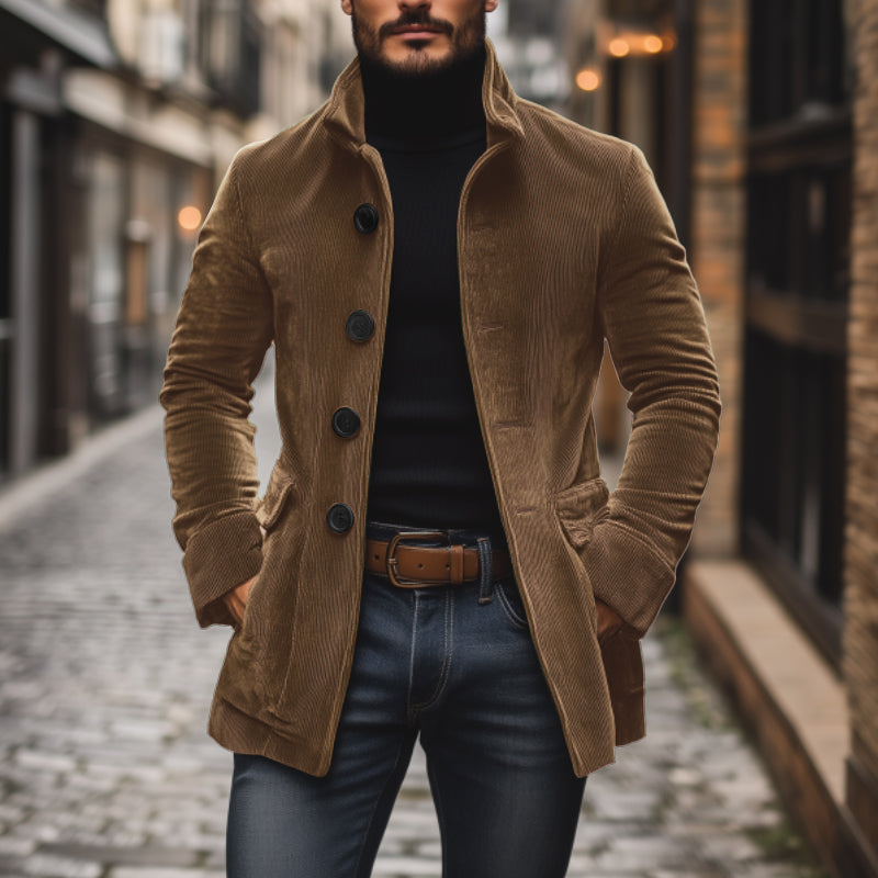 Ethan Abrigo de Pana para Hombre – Corte Slim Elegante con Cuello Alto Vintage