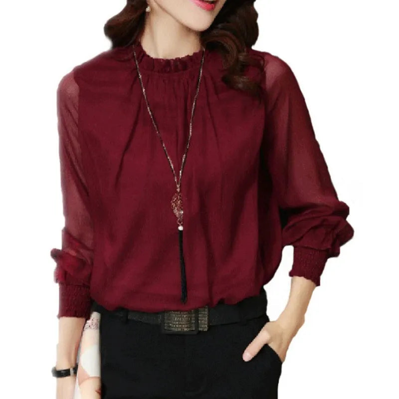 Clara Blusa de Manga Larga para Mujer – Blusa Elegante Casual Oficina Chic