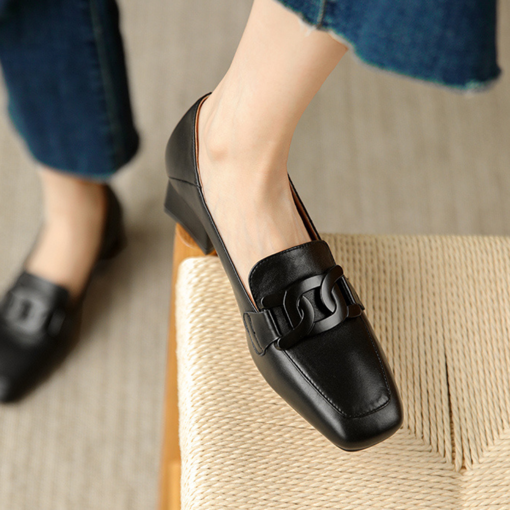 Lucienne Chaussures Mary Jane pour Femme – Mocassins en Cuir avec Talon Chunky Élégant