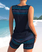 Bienna Tankini da Donna – Costume Geometrico con Pantaloncino Elegante Estivo
