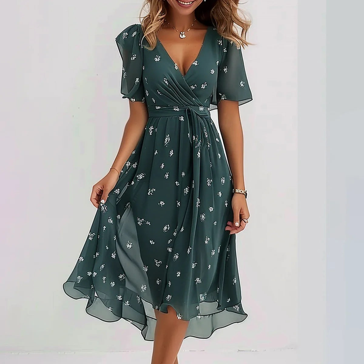 Aimee Vestido Midi Floral para Mujer – Vestido Elegante Verano Chic Moderno