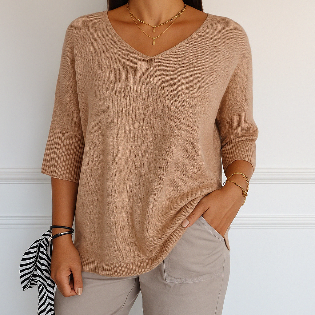 Coraline Jersey de Cuello V para Mujer – Suéter Elegante de Punto Fino Chic