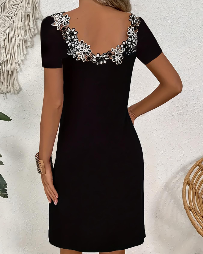 Amara Vestido Mujer – Escote con Encaje, Corte Fluido y Tejido Elástico Ligero