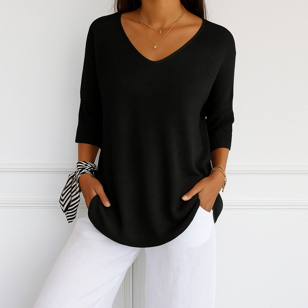 Coraline Jersey de Cuello V para Mujer – Suéter Elegante de Punto Fino Chic