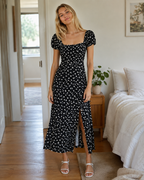 Rosalie Vestido Midi Mujer – Floral, Cuello Cuadrado, Manga Abullonada y Encaje
