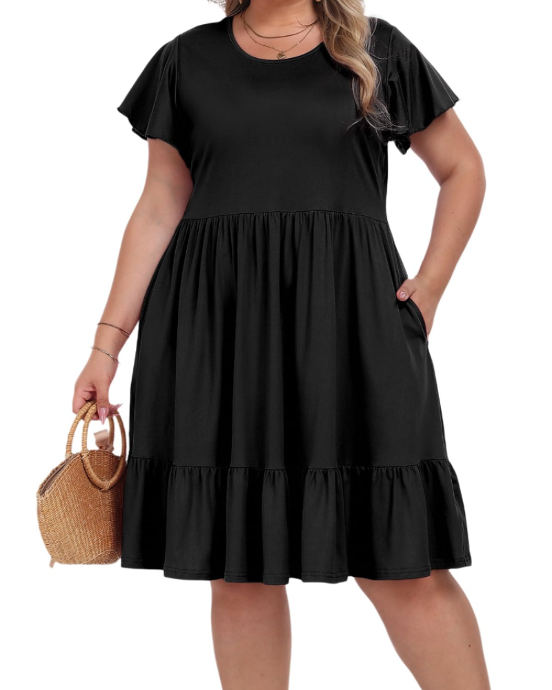 Audrey Vestito Midi Taglia Grande Donna – Vita Alta, Tasche e Taglio a Linea A