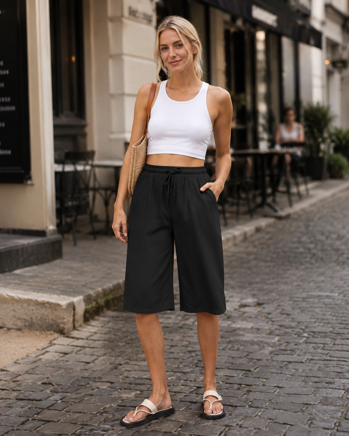 Bermuda da donna Tessa in cotone – vita elasticizzata, coulisse e tasche