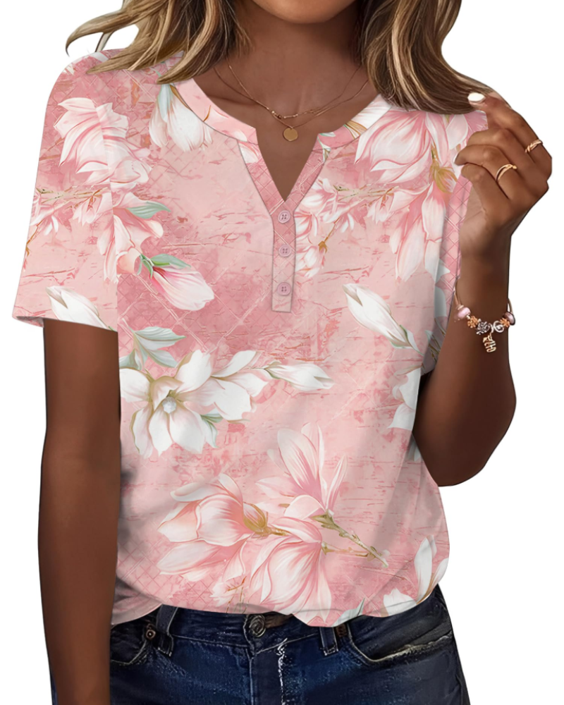 Paige Top Mujer – Blusa Henley Escote en V, Manga Corta y Tejido Elástico