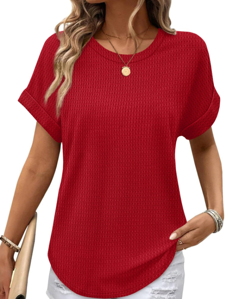 Avery Camiseta Mujer – Tejido Waffle con Manga Corta y Diseño Color Block