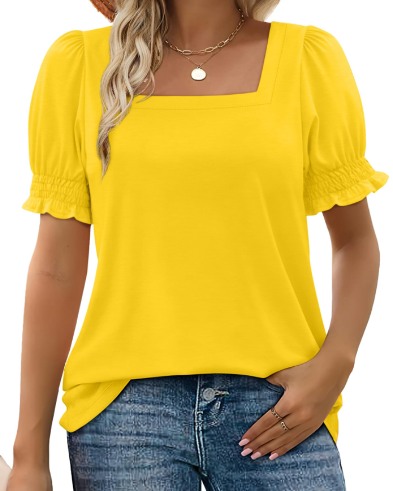 Grace Top Mujer – Camiseta de Verano con Cuello Cuadrado y Mangas con Volantes