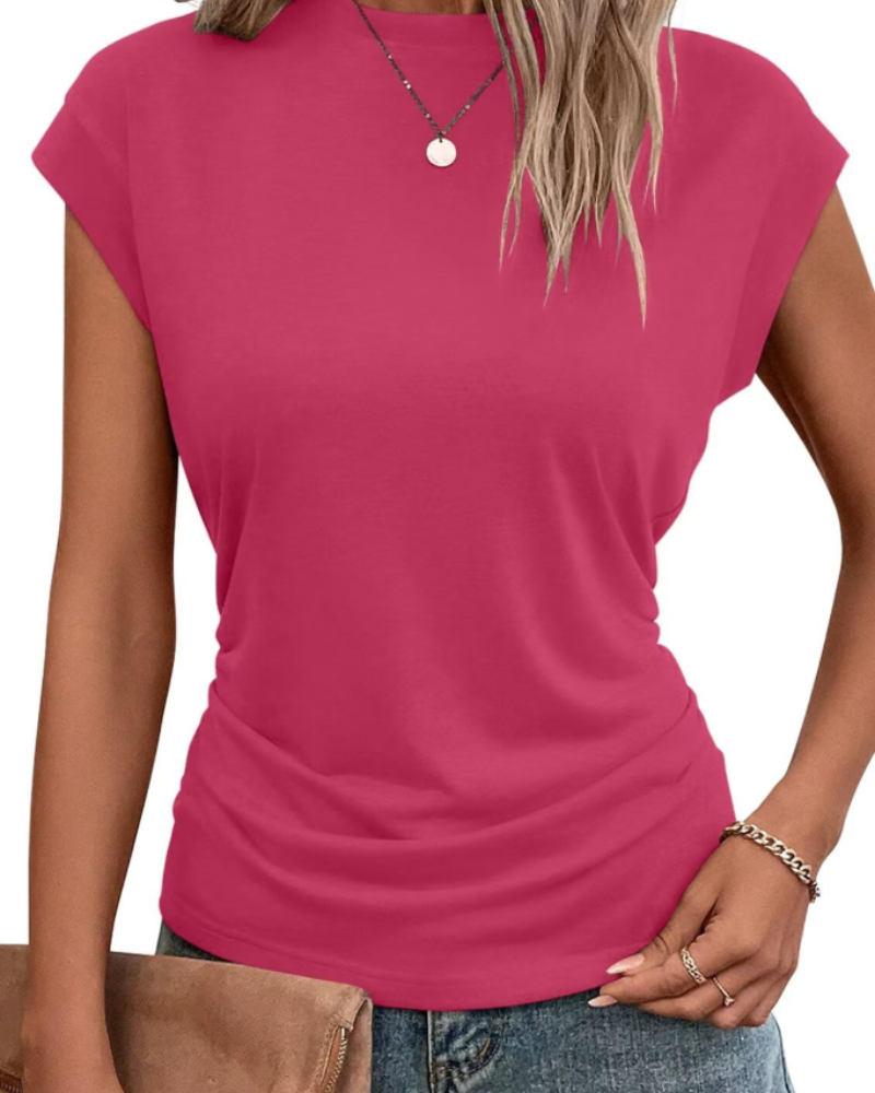 Victoria Camiseta Mujer – Top Ligero con Mangas Cortas y Detalle Plisado