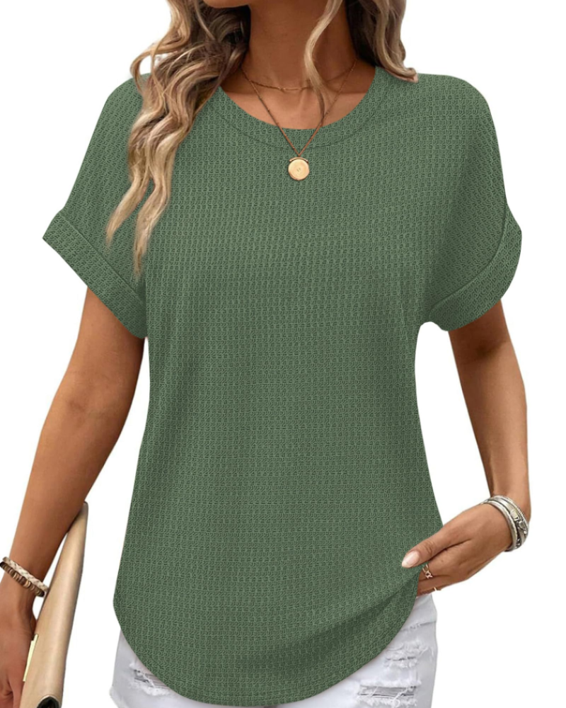 Avery Camiseta Mujer – Tejido Waffle con Manga Corta y Diseño Color Block