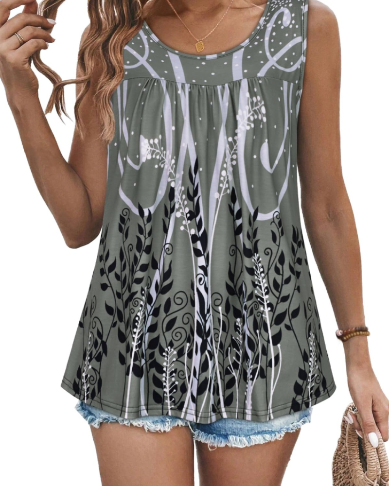Lily Top Mujer – Blusa Túnica Sin Mangas con Pliegues y Estampado Floral