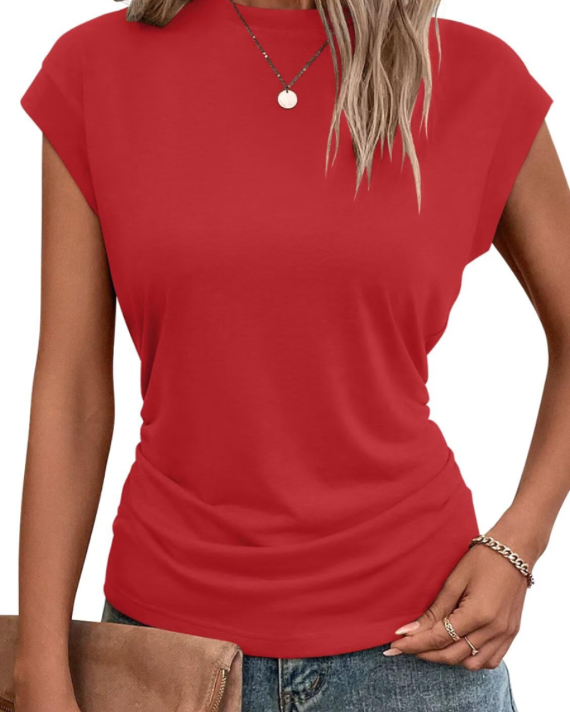 Victoria Camiseta Mujer – Top Ligero con Mangas Cortas y Detalle Plisado