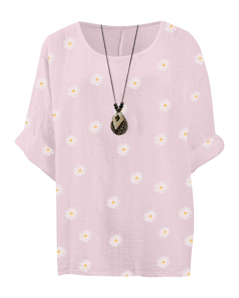Freya Top Túnica Mujer – Algodón 100%, Estampado Margarita y Manga 3/4
