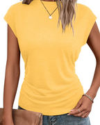 Victoria Camiseta Mujer – Top Ligero con Mangas Cortas y Detalle Plisado