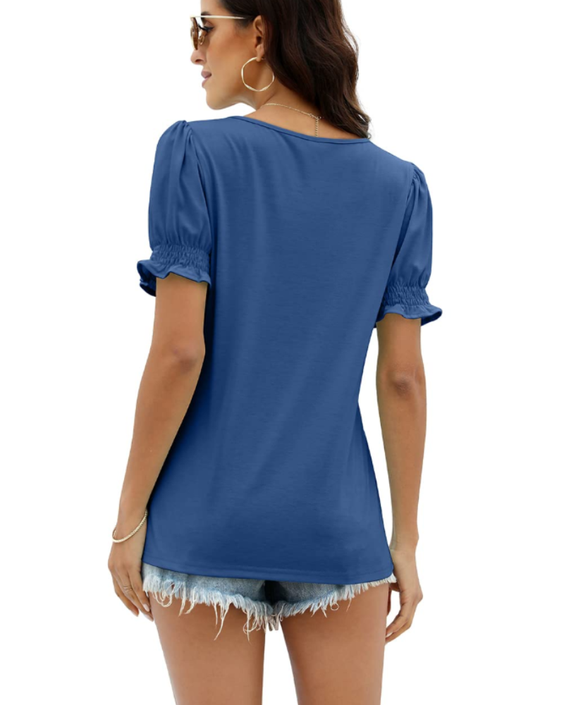 Grace Top Mujer – Camiseta de Verano con Cuello Cuadrado y Mangas con Volantes