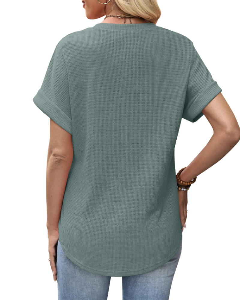 Avery Camiseta Mujer – Tejido Waffle con Manga Corta y Diseño Color Block