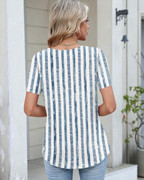 Clara Blusa Mujer – Escote Asimétrico, Botón, Manga Corta y Corte Túnica