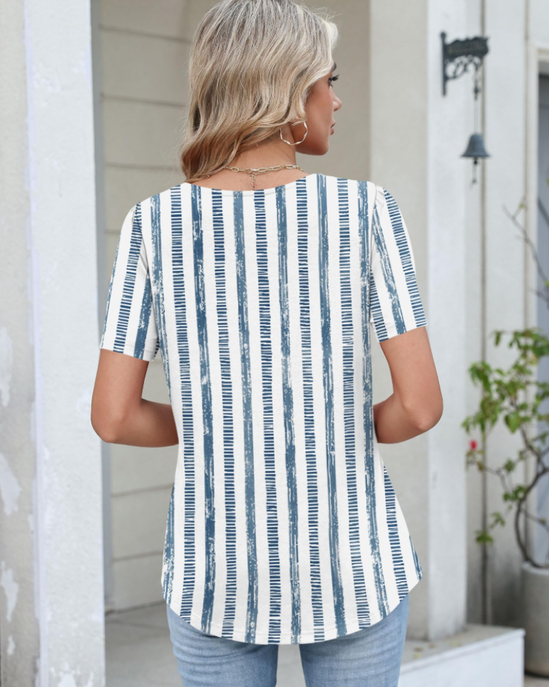 Clara Blusa Mujer – Escote Asimétrico, Botón, Manga Corta y Corte Túnica