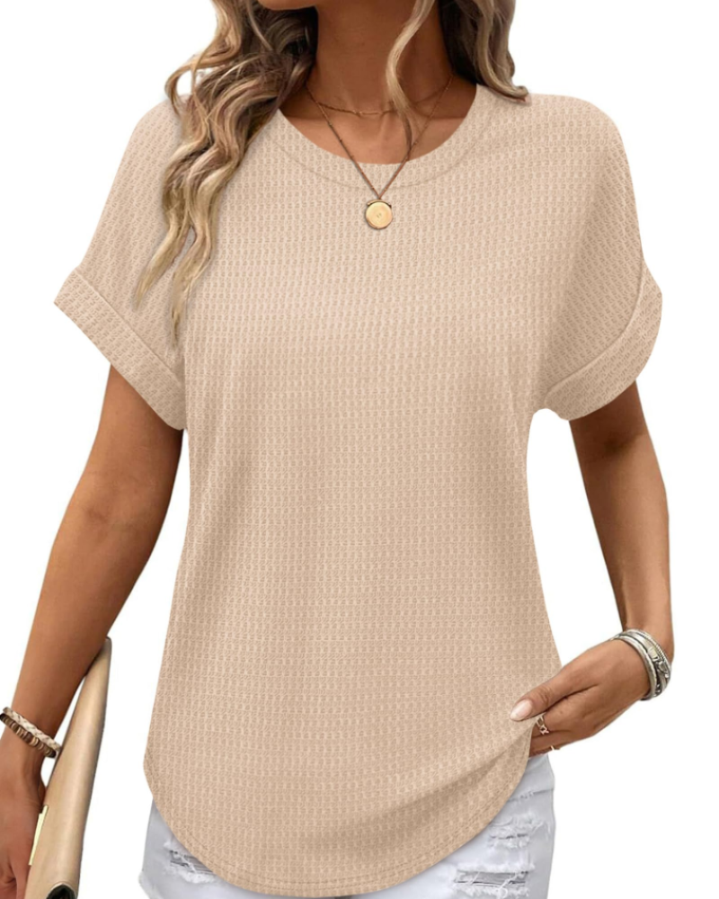 Avery Camiseta Mujer – Tejido Waffle con Manga Corta y Diseño Color Block