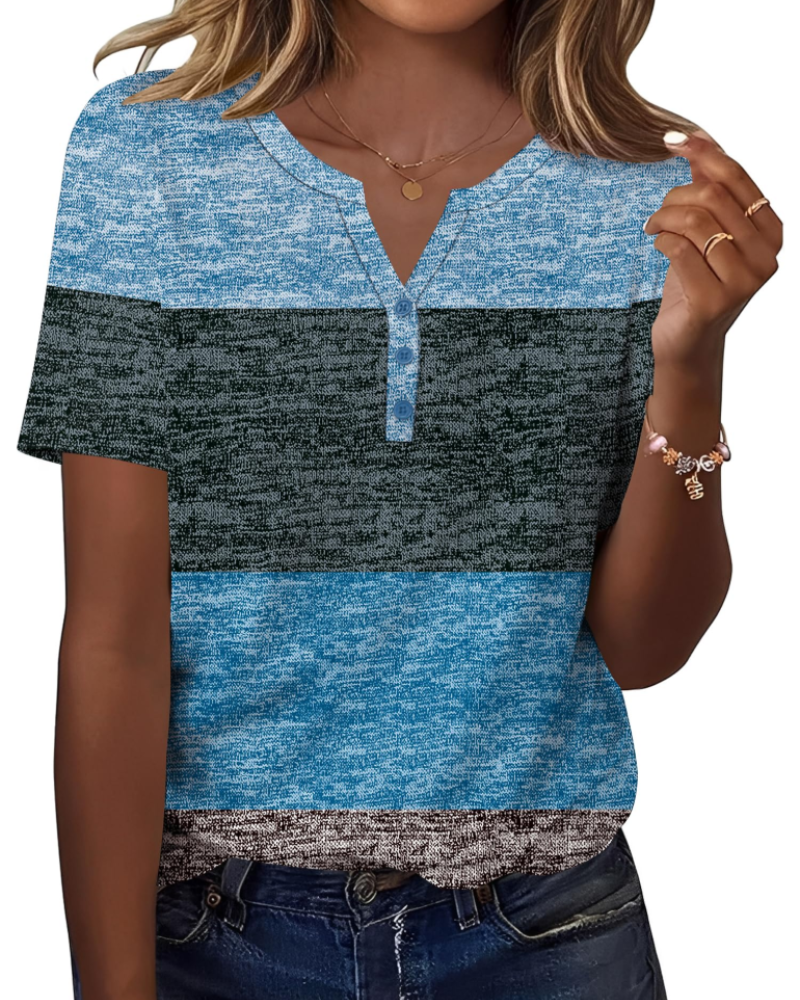 Paige Top Mujer – Blusa Henley Escote en V, Manga Corta y Tejido Elástico