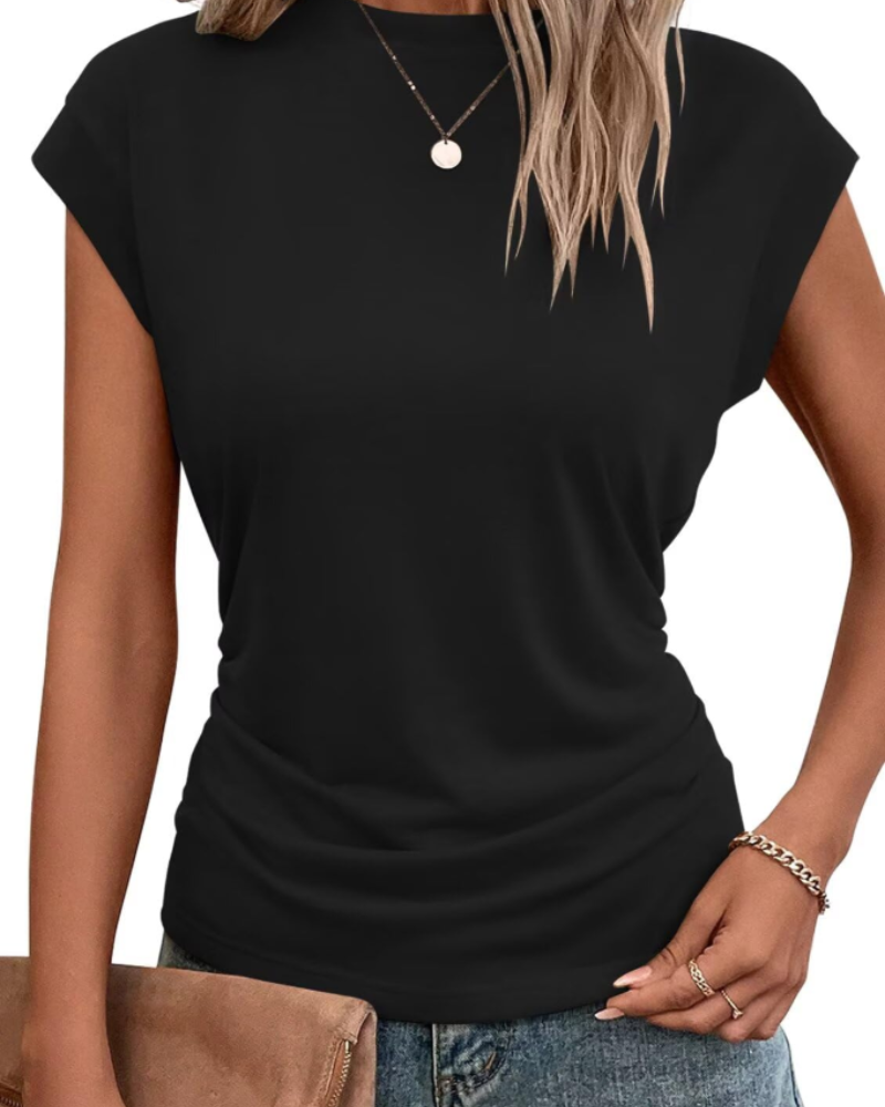 Victoria Camiseta Mujer – Top Ligero con Mangas Cortas y Detalle Plisado