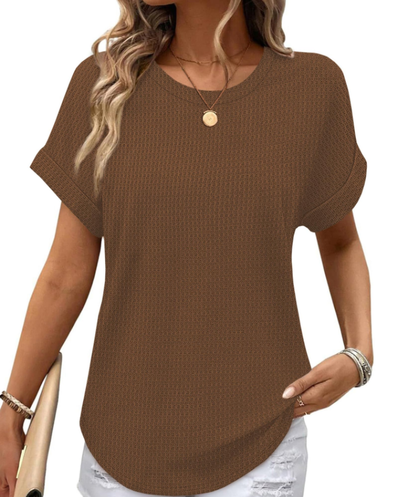 Avery Camiseta Mujer – Tejido Waffle con Manga Corta y Diseño Color Block