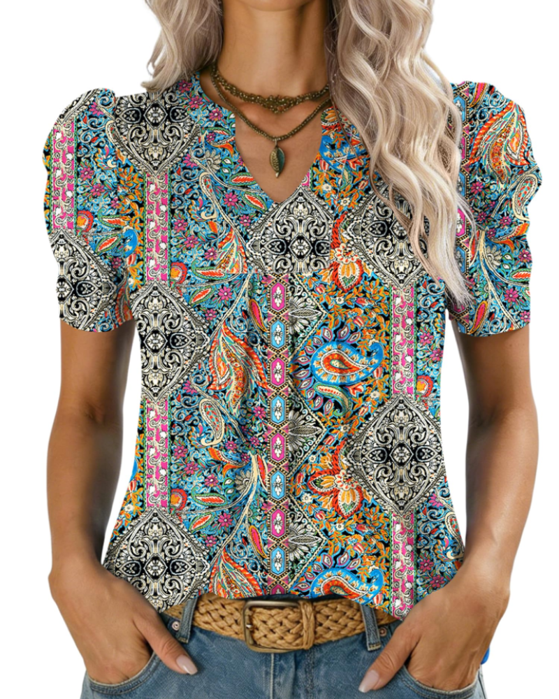 Sophie Blusa Mujer – Escote en V, Manga Abullonada y Punto Ligero