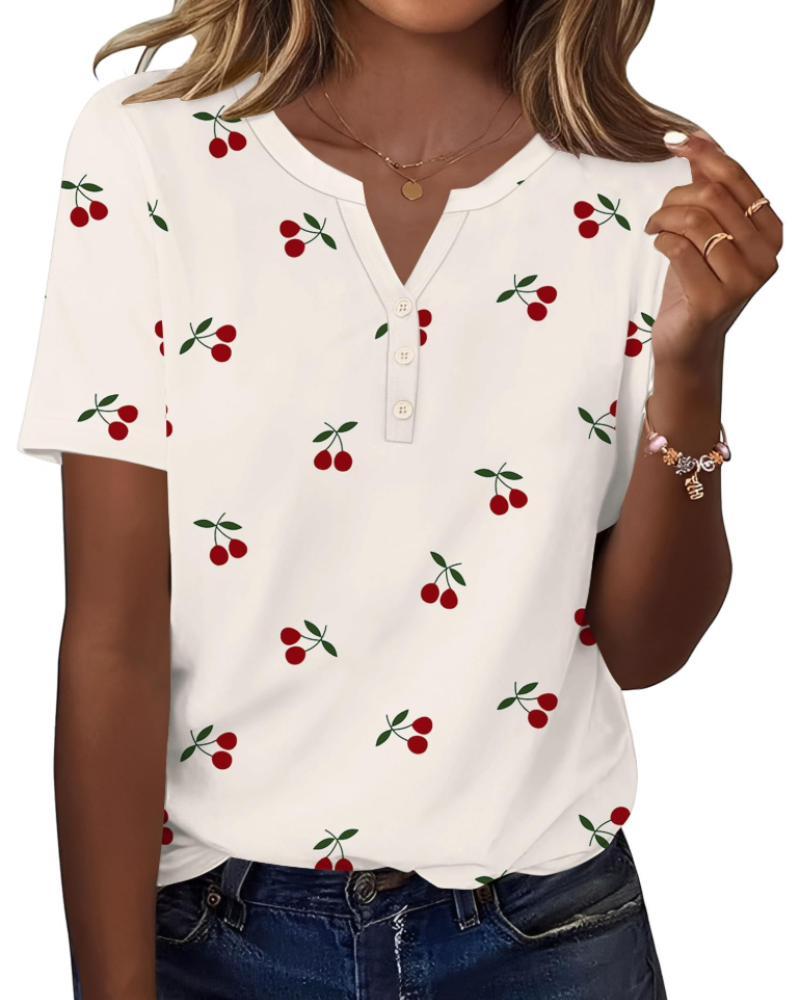 Paige Top Mujer – Blusa Henley Escote en V, Manga Corta y Tejido Elástico