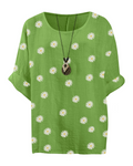 Freya Top Túnica Mujer – Algodón 100%, Estampado Margarita y Manga 3/4