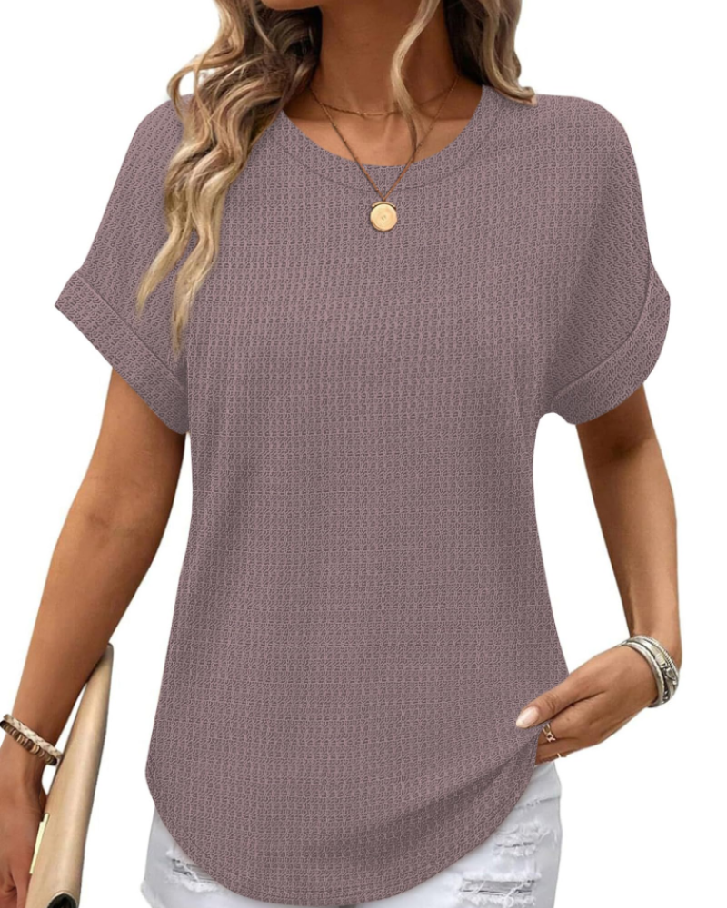 Avery Camiseta Mujer – Tejido Waffle con Manga Corta y Diseño Color Block