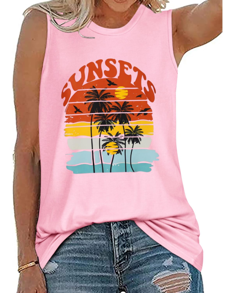 Zoey Top Mujer – Camiseta Sin Mangas con Estampado Gráfico y Corte Túnica