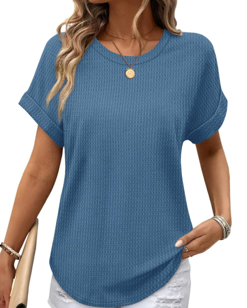 Avery Camiseta Mujer – Tejido Waffle con Manga Corta y Diseño Color Block