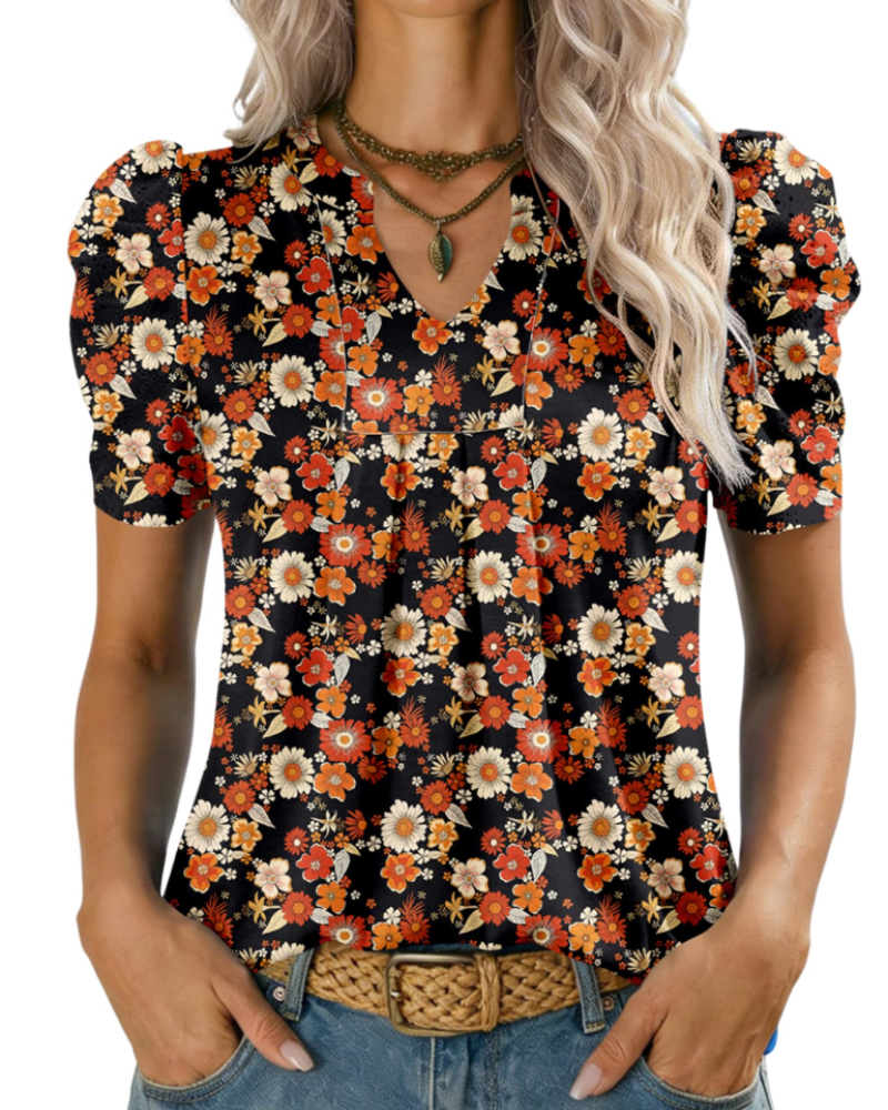 Sophie Blusa Mujer – Escote en V, Manga Abullonada y Punto Ligero