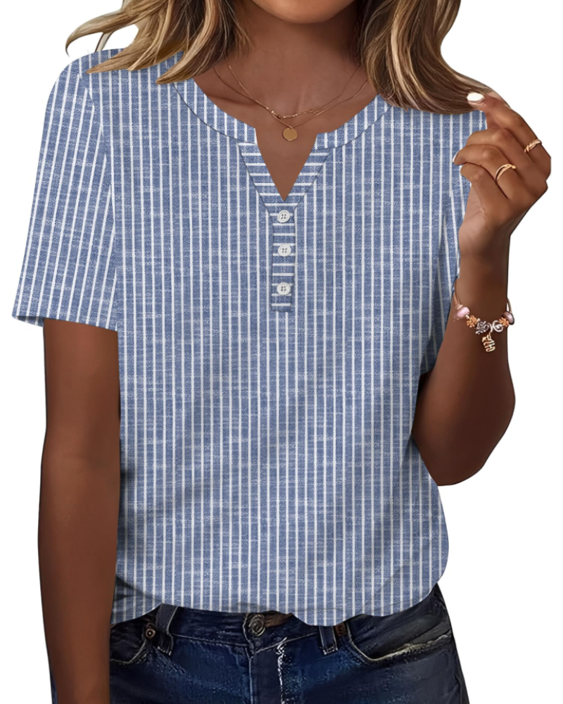 Paige Top Mujer – Blusa Henley Escote en V, Manga Corta y Tejido Elástico