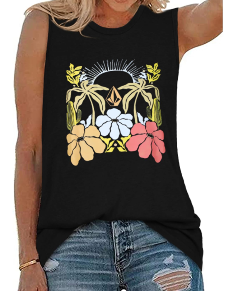Zoey Top Mujer – Camiseta Sin Mangas con Estampado Gráfico y Corte Túnica
