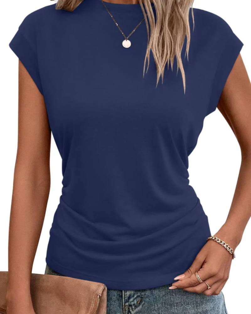 Victoria Camiseta Mujer – Top Ligero con Mangas Cortas y Detalle Plisado