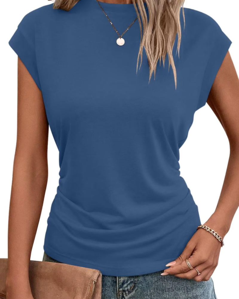 Victoria Camiseta Mujer – Top Ligero con Mangas Cortas y Detalle Plisado