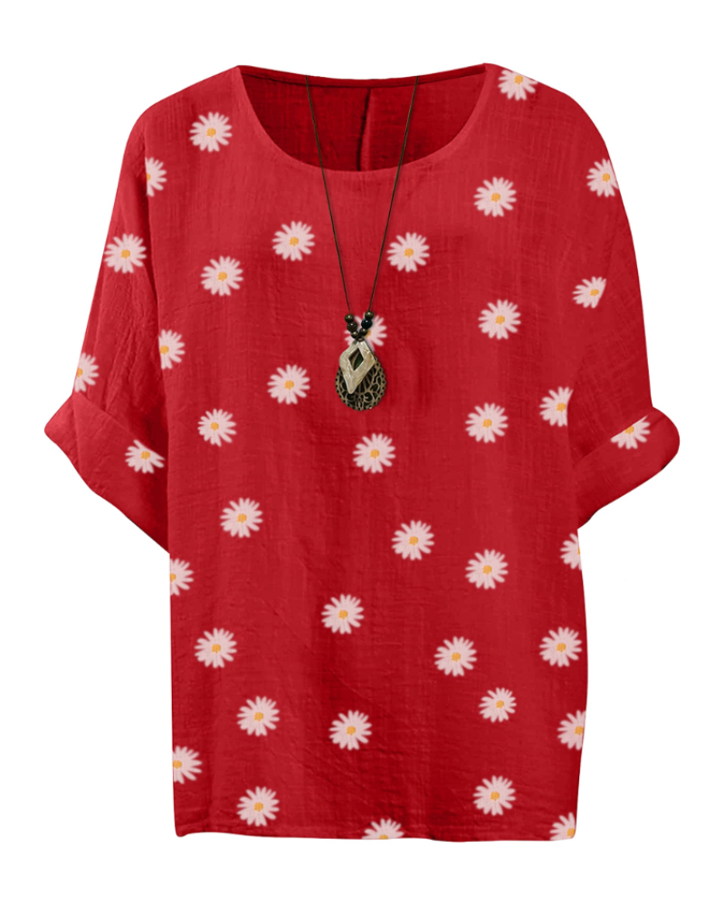 Freya Top Túnica Mujer – Algodón 100%, Estampado Margarita y Manga 3/4