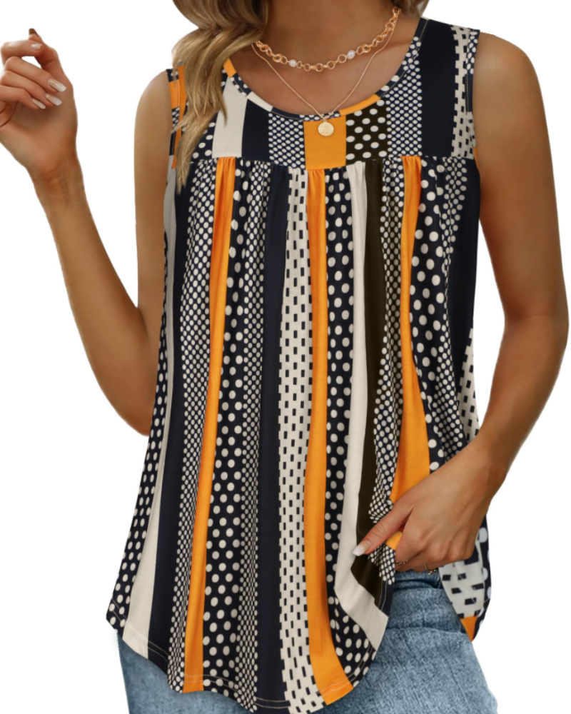 Lily Top Mujer – Blusa Túnica Sin Mangas con Pliegues y Estampado Floral