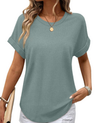 Avery Camiseta Mujer – Tejido Waffle con Manga Corta y Diseño Color Block